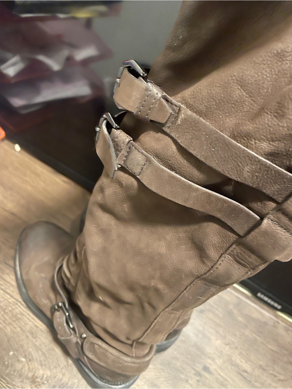 Men's Brown Suede Buckle Riding Boots